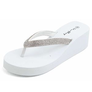 NWOT Rhinestone White Wedge Flipflops